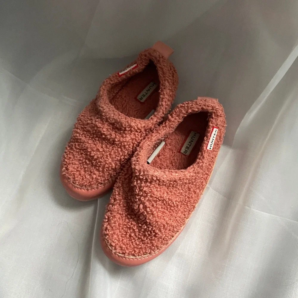 Hunter Sherpa Slip On Fuzzy Pink Shoes Clogs‎ Girl's 11 Preppy Winter Scandi Fur